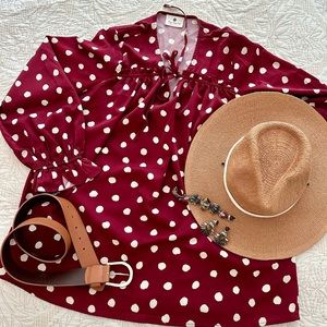 Betsy Boutique Shop burgundy polka dot blouse, size L